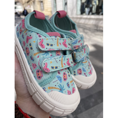 Lona estampada respetuosa Garvalin flores turquesa