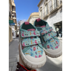 Lona estampada respetuosa Garvalin flores turquesa