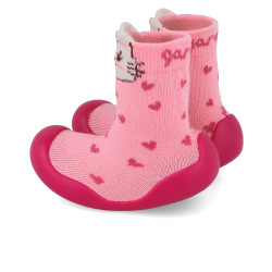 Calzado tipo calcetín con suela de goma rosa
