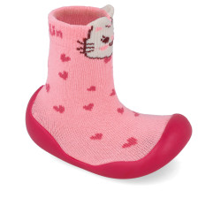 Calzado tipo calcetín con suela de goma rosa