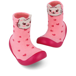 Calzado tipo calcetín con suela de goma rosa