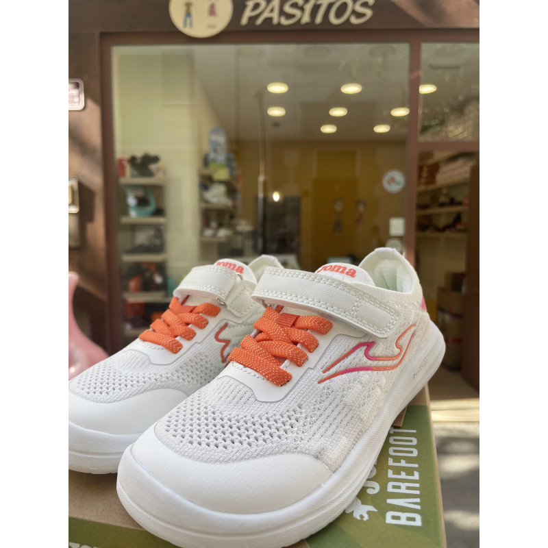 Deportiva Viper Barefoot Joma blanca con naranja