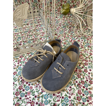 Blucher con cordón en serraje azul niquel