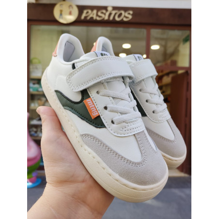 Deportivas respetuosas Mustang blanca detalle kaki