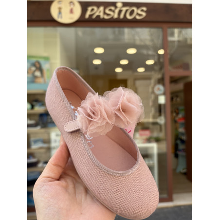 Mercedita lino rosa con adorno con lazo