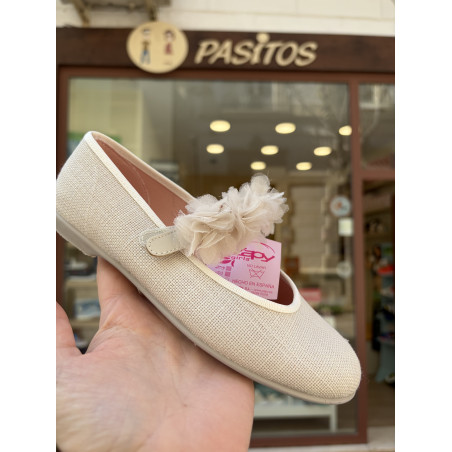 Mercedita lino beige con adorno con lazo