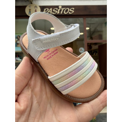 Sandalia barefoot blanca Pablosky gliter multi