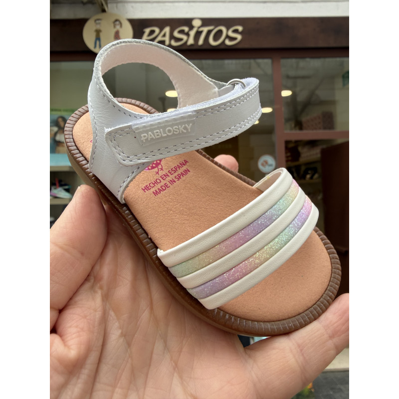 Sandalia barefoot blanca Pablosky gliter multi
