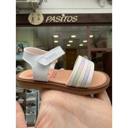 Sandalia barefoot blanca Pablosky gliter multi