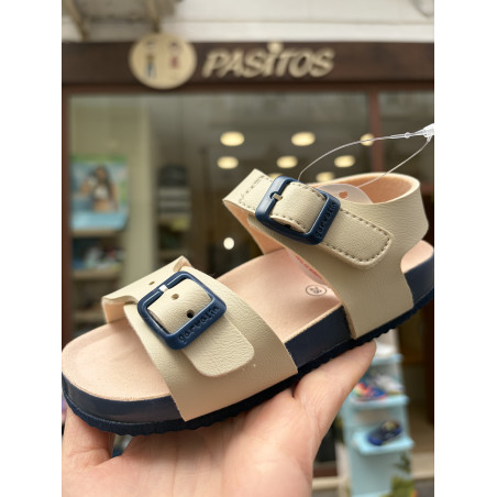 Sandalia Bio Garvalin beige detalles azules