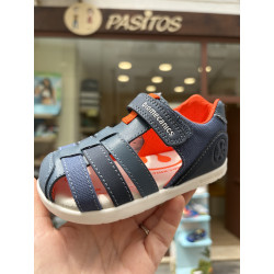 Sandalias bio respetuosa combi piel-lona azul