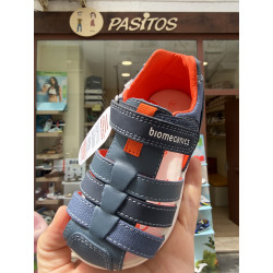 Sandalias bio respetuosa combi piel-lona azul