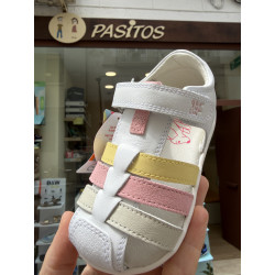 Sandalia respetuosa combinada blanca-rosa-amarillo