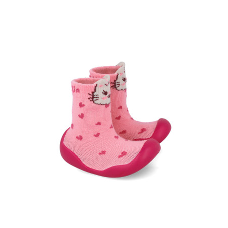 Calzado tipo calcetín con suela de goma rosa