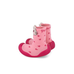 Calzado tipo calcetín con suela de goma rosa